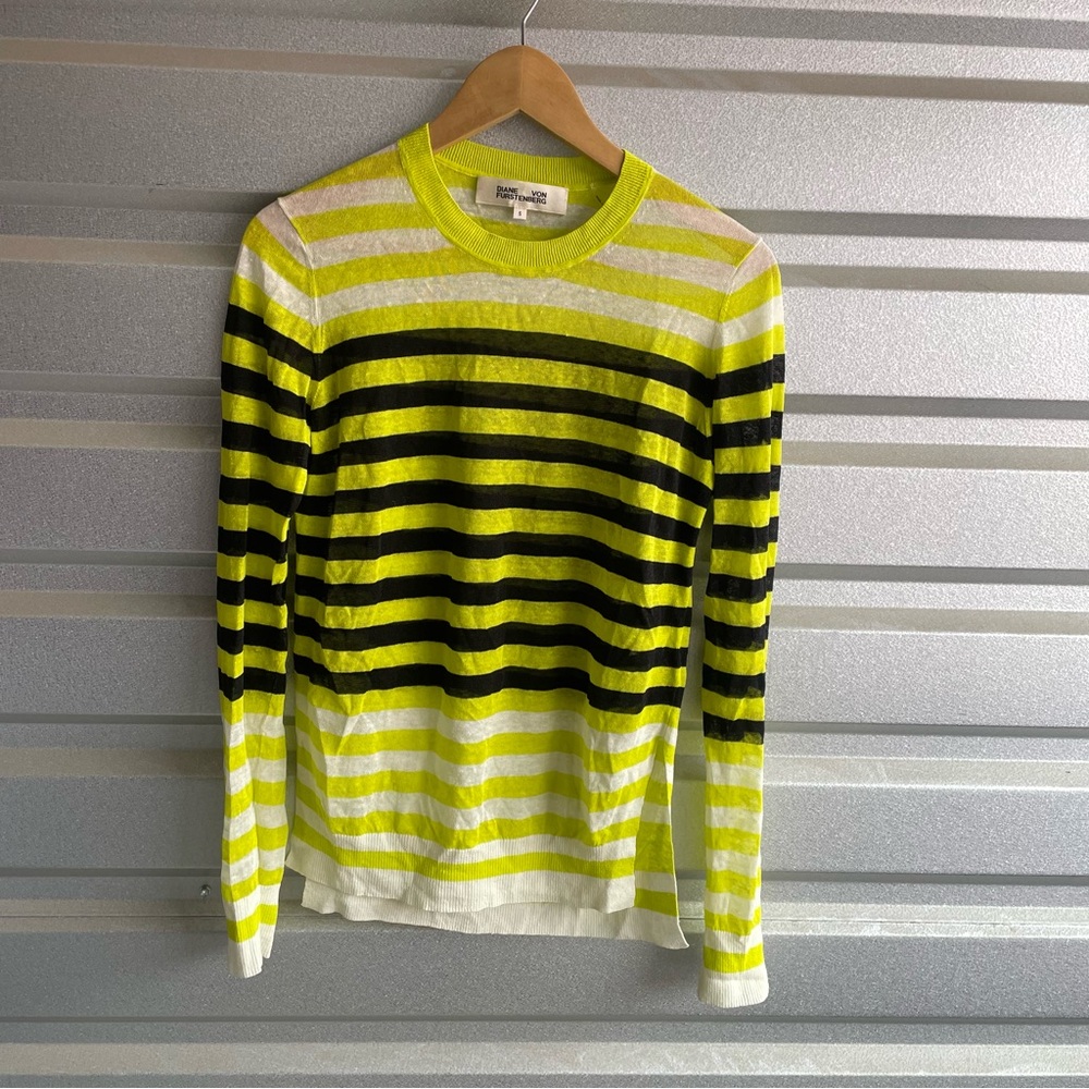 Diane Von Furstenberg linen mutli colored striped sweater - Picture 1 of 5